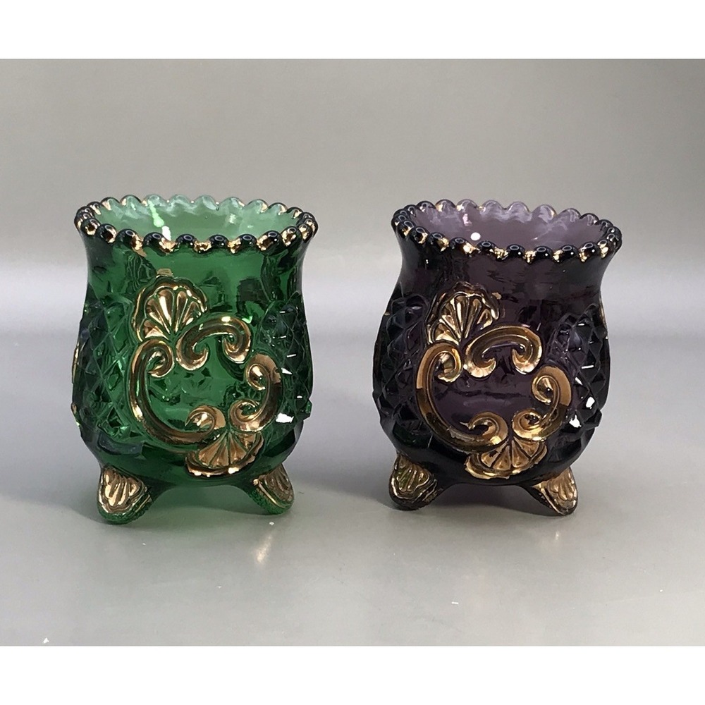 Riverside Glass 'Croesus" Emerald And Amethyst Spooners Toothpick Vase